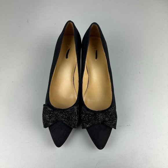 J. Crew Factory Crystal Bow Kitten Heels in Black - Picture 2 of 6